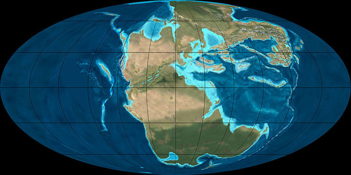 Showing the position of the continents during the Mesozoic era.