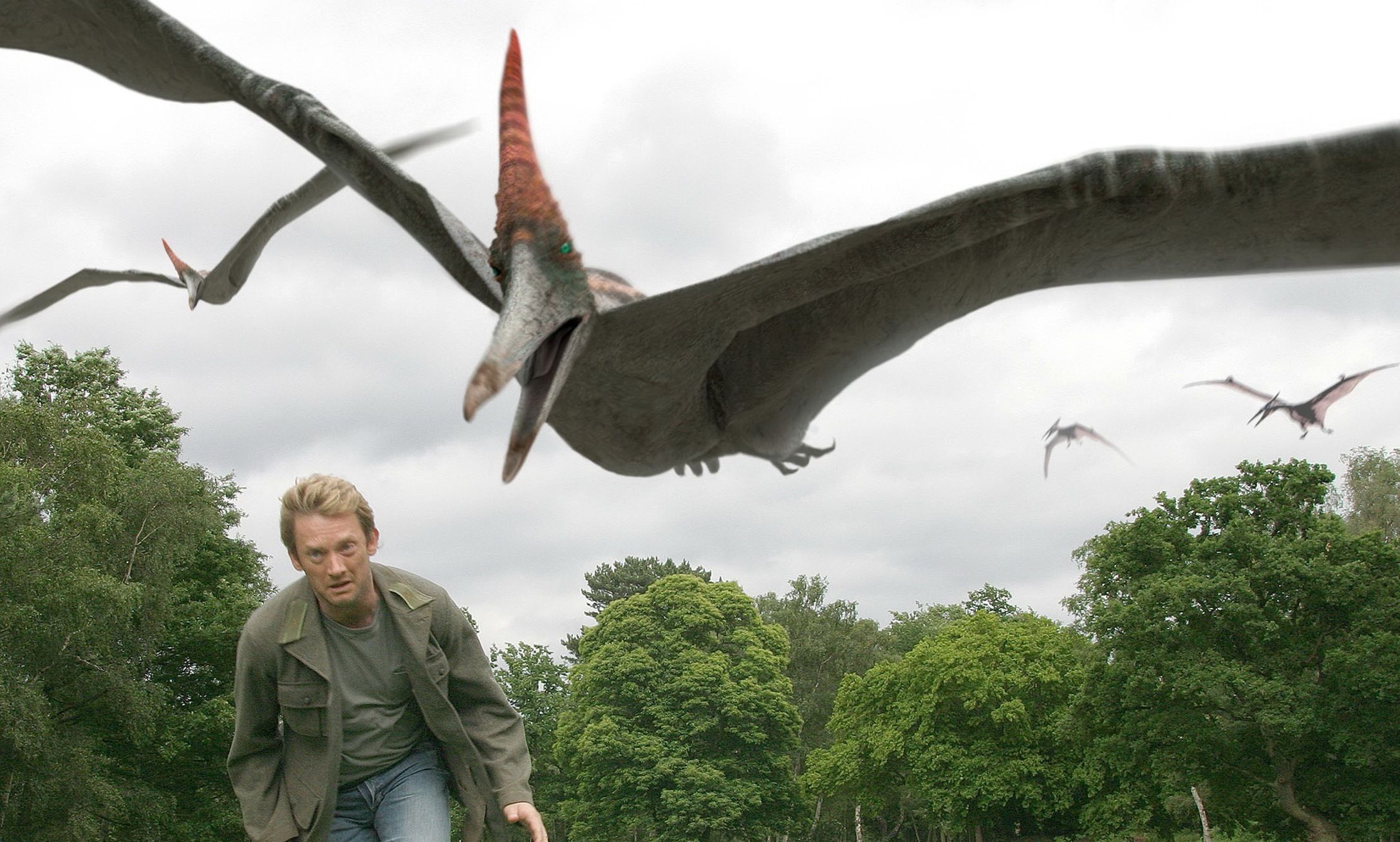 Giant Flying Pterosaur Pursuing a Person